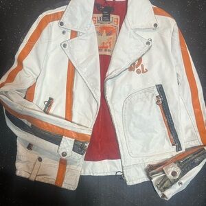 Diesel White and Orange leather Jacket